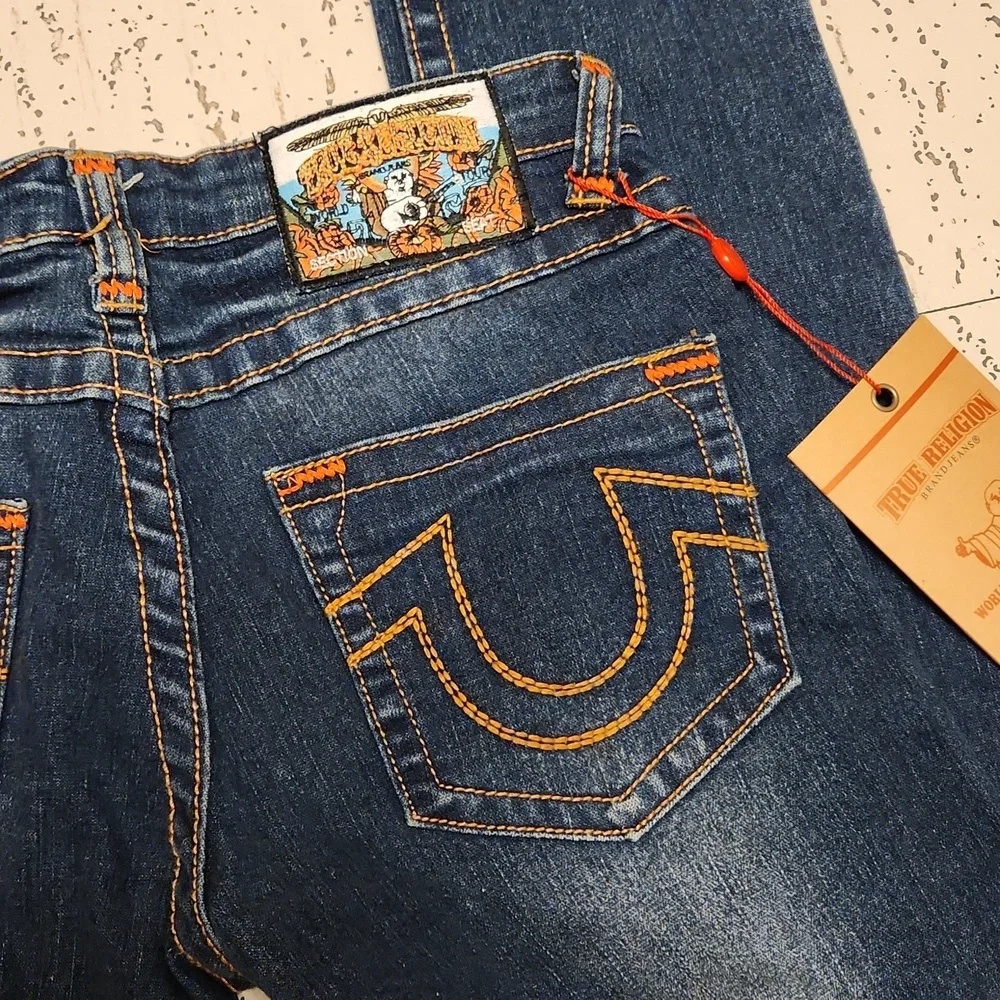 True Religion Dark Blue Distressed Billy Super T Slim Straight Leg Jeans BNWT - Picture 10 of 10